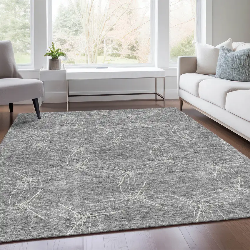 Gray And Ivory Geometric Washable Area Rug With UV Protection Photo 5
