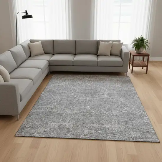 Gray And Ivory Geometric Washable Area Rug With UV Protection Photo 2