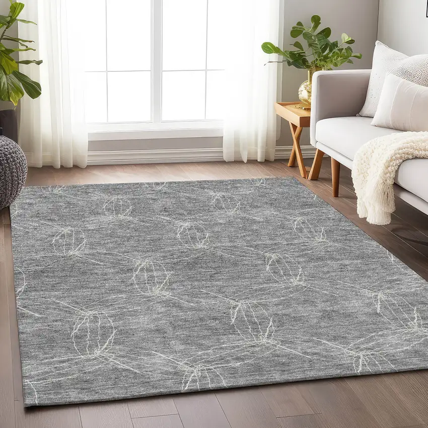 Gray And Ivory Geometric Washable Area Rug With UV Protection Photo 4