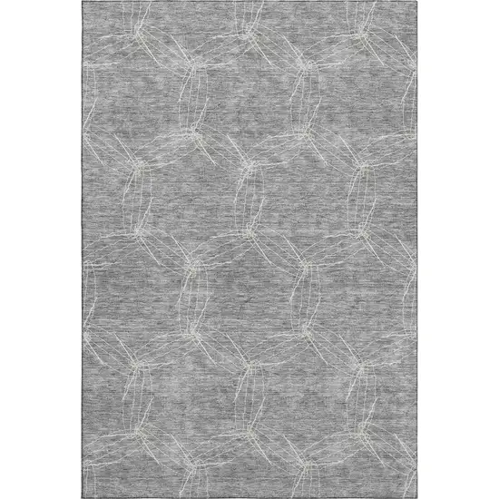 Gray And Ivory Geometric Washable Area Rug With UV Protection Photo 1