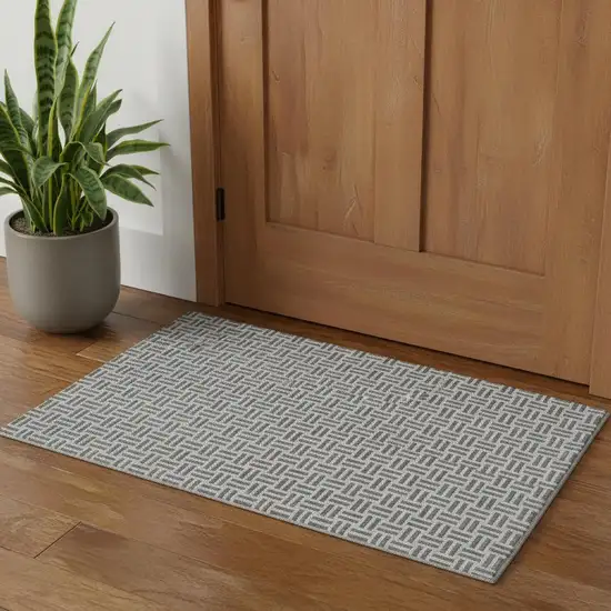 Gray And Ivory Geometric Washable Area Rug With UV Protection Photo 1