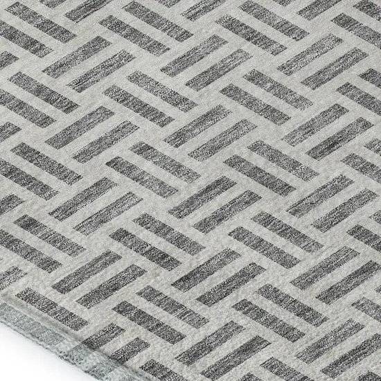 Gray And Ivory Geometric Washable Area Rug With UV Protection Photo 7