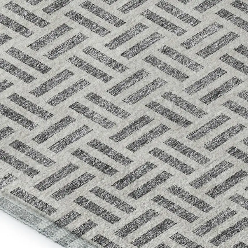 Gray And Ivory Geometric Washable Area Rug With UV Protection Photo 7