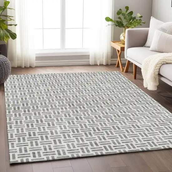 Gray And Ivory Geometric Washable Area Rug With UV Protection Photo 2