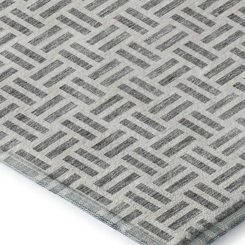 Gray And Ivory Geometric Washable Area Rug With UV Protection Photo 8