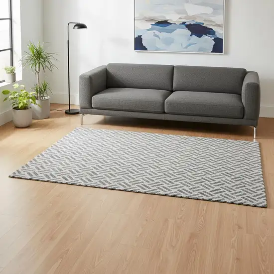 Gray And Ivory Geometric Washable Area Rug With UV Protection Photo 2