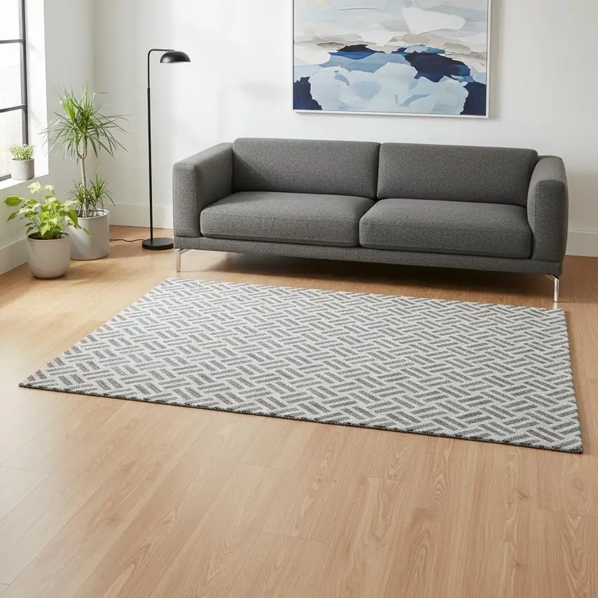 Gray And Ivory Geometric Washable Area Rug With UV Protection Photo 2