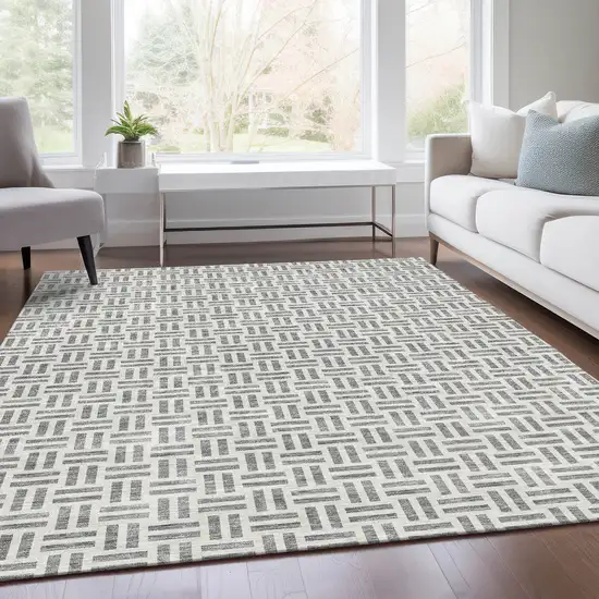 Gray And Ivory Geometric Washable Area Rug With UV Protection Photo 3