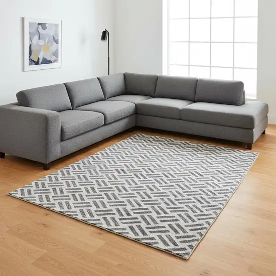 Gray And Ivory Geometric Washable Area Rug With UV Protection Photo 1