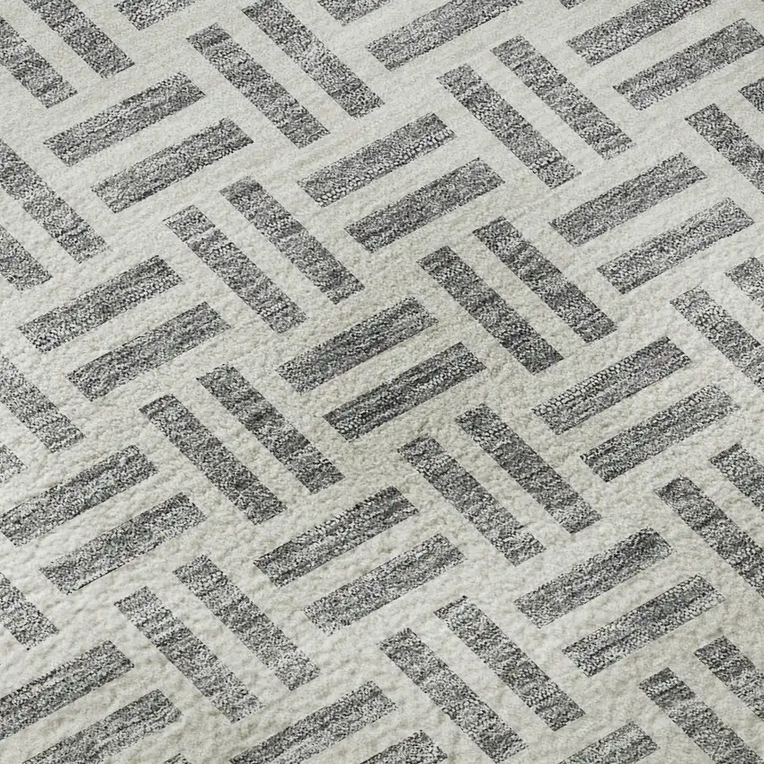 Gray And Ivory Geometric Washable Area Rug With UV Protection Photo 7