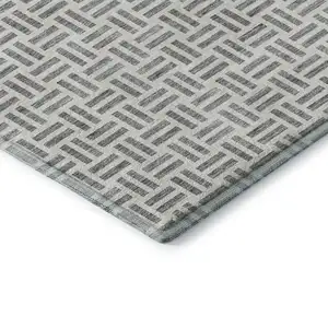 Photo of Gray And Ivory Geometric Washable Area Rug With UV Protection