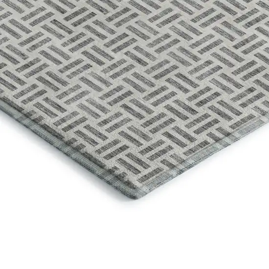 Gray And Ivory Geometric Washable Area Rug With UV Protection Photo 2