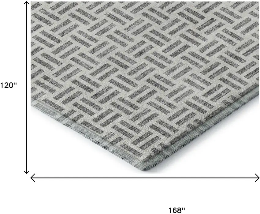 Gray And Ivory Geometric Washable Area Rug With UV Protection Photo 9
