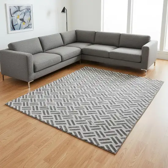 Gray And Ivory Geometric Washable Area Rug With UV Protection Photo 2