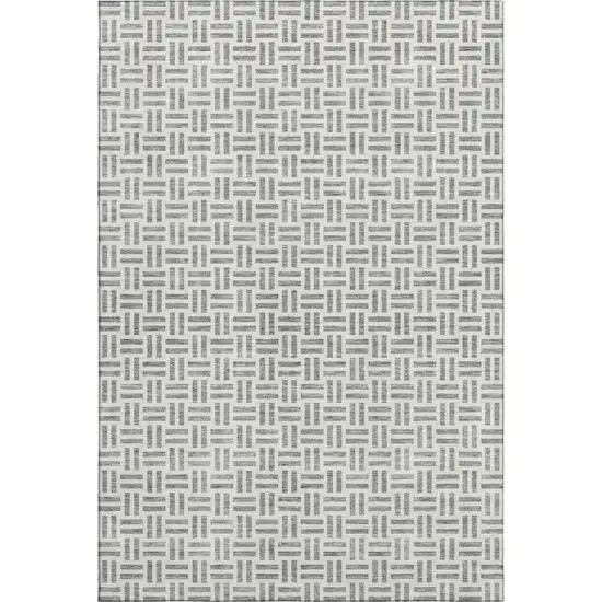 Gray And Ivory Geometric Washable Area Rug With UV Protection Photo 5
