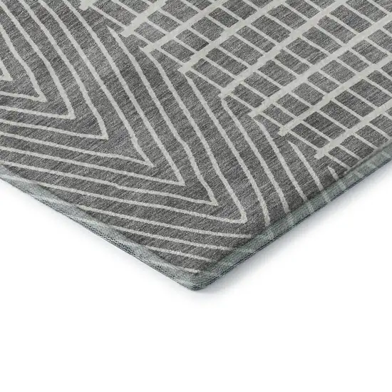 Gray And Ivory Geometric Washable Area Rug With UV Protection Photo 7