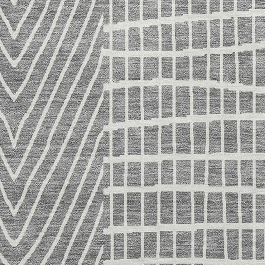 Gray And Ivory Geometric Washable Area Rug With UV Protection Photo 2