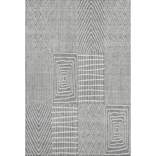 Gray And Ivory Geometric Washable Area Rug With UV Protection Photo 1