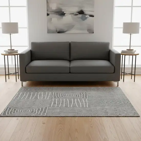 Gray And Ivory Geometric Washable Area Rug With UV Protection Photo 2