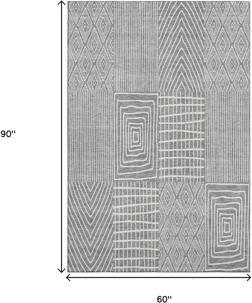 Gray And Ivory Geometric Washable Area Rug With UV Protection Photo 7