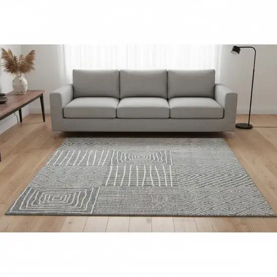 Gray And Ivory Geometric Washable Area Rug With UV Protection Photo 2