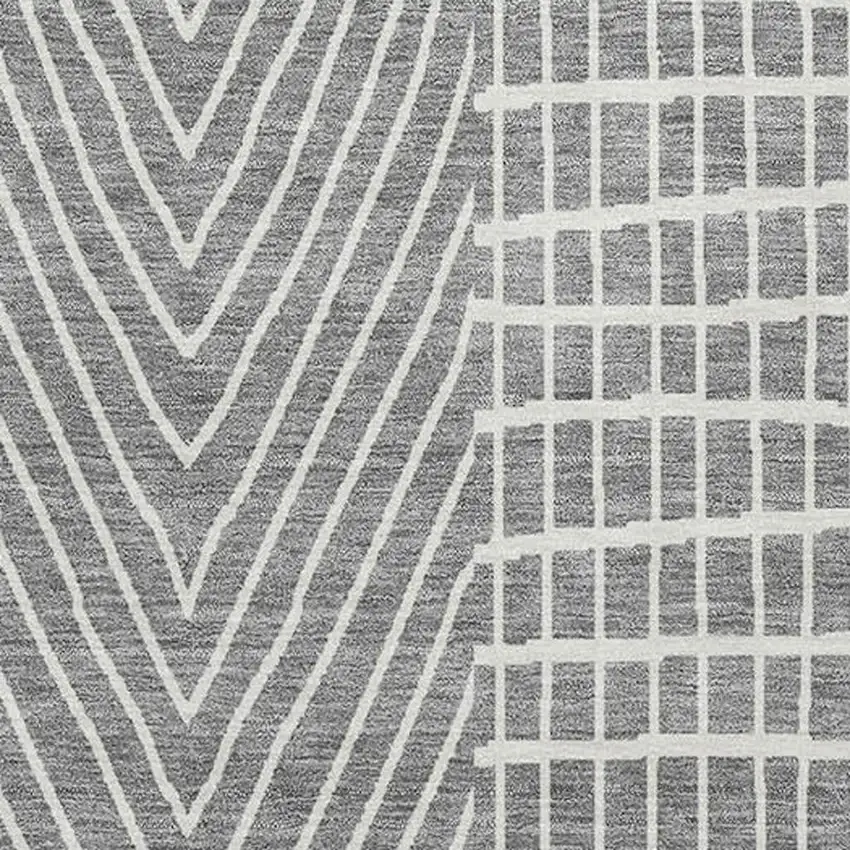 Gray And Ivory Geometric Washable Area Rug With UV Protection Photo 2