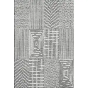 Photo of Gray And Ivory Geometric Washable Area Rug With UV Protection