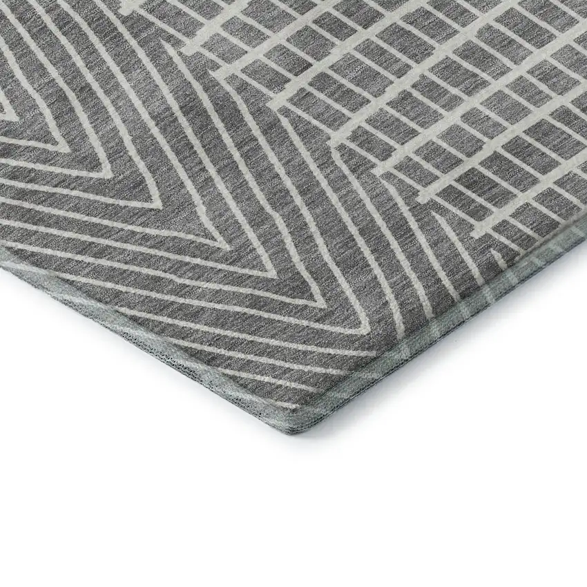 Gray And Ivory Geometric Washable Area Rug With UV Protection Photo 7