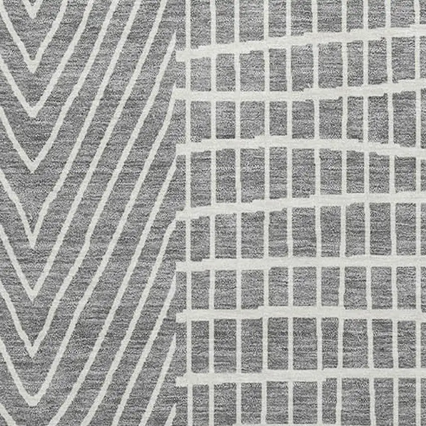 Gray And Ivory Geometric Washable Area Rug With UV Protection Photo 2