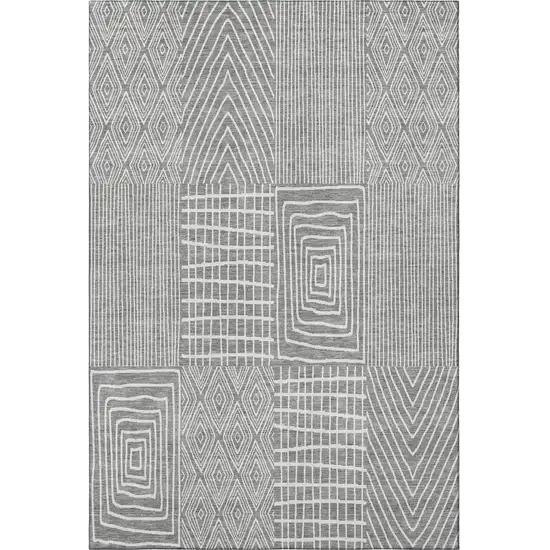 Gray And Ivory Geometric Washable Area Rug With UV Protection Photo 3