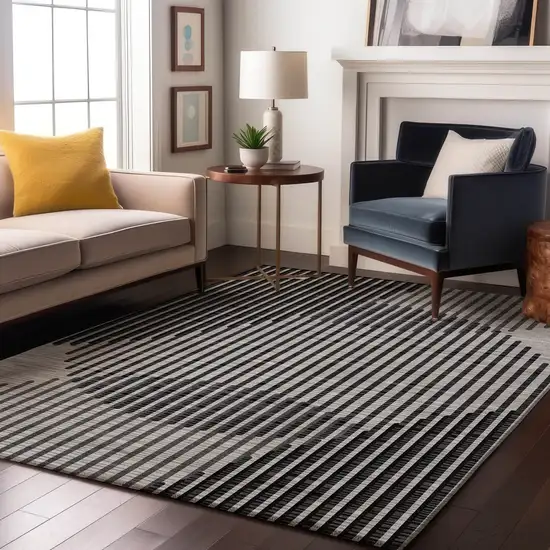 Gray And Ivory Geometric Washable Area Rug With UV Protection Photo 4