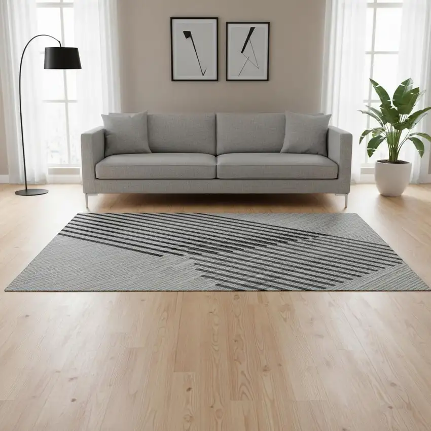 Gray And Ivory Geometric Washable Area Rug With UV Protection Photo 2