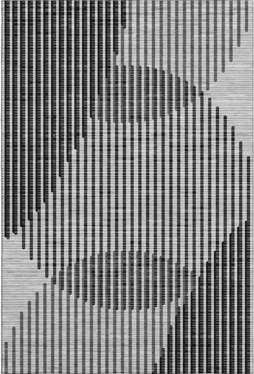 Gray And Ivory Geometric Washable Area Rug With UV Protection Photo 6