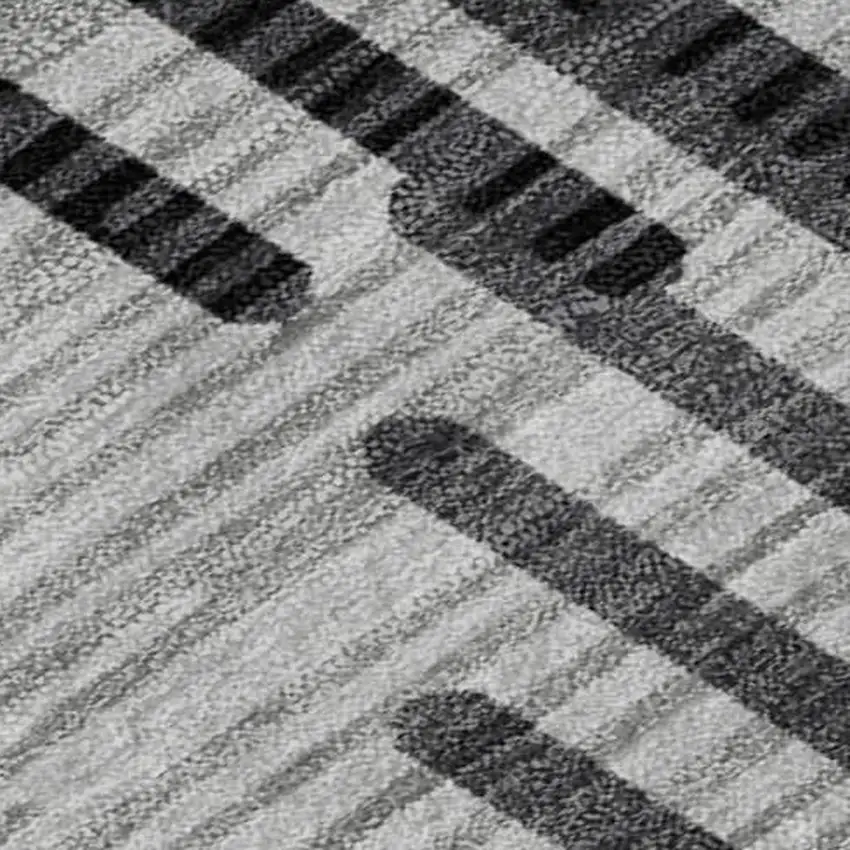 Gray And Ivory Geometric Washable Area Rug With UV Protection Photo 2