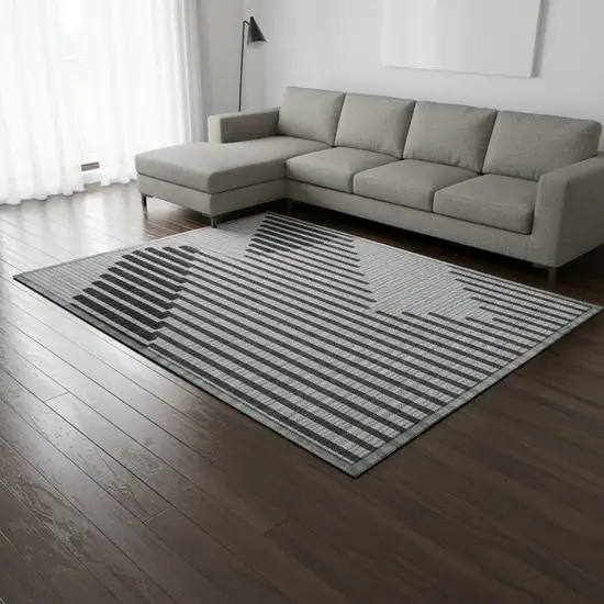 Gray And Ivory Geometric Washable Area Rug With UV Protection Photo 2