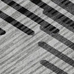 Photo of Gray And Ivory Geometric Washable Area Rug With UV Protection