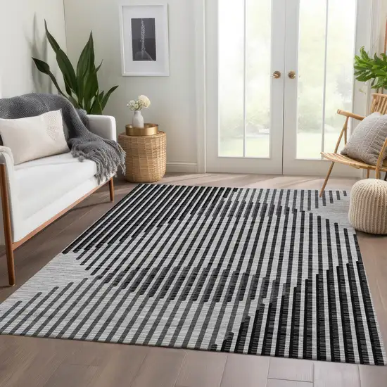 Gray And Ivory Geometric Washable Area Rug With UV Protection Photo 5