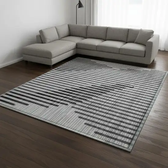 Gray And Ivory Geometric Washable Area Rug With UV Protection Photo 2