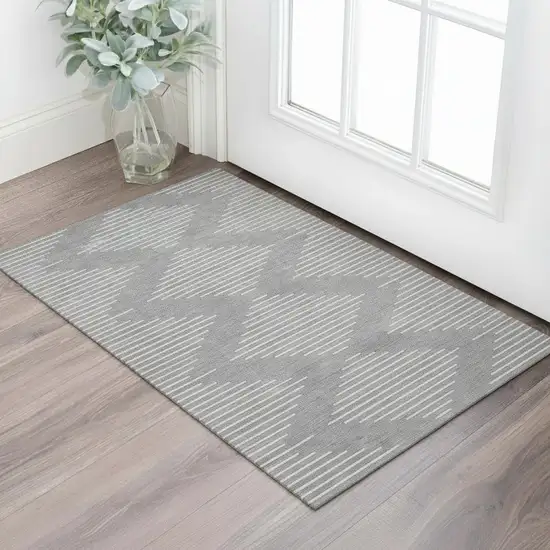 Gray And Ivory Geometric Washable Area Rug With UV Protection Photo 2