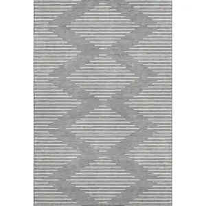 Photo of Gray And Ivory Geometric Washable Area Rug With UV Protection