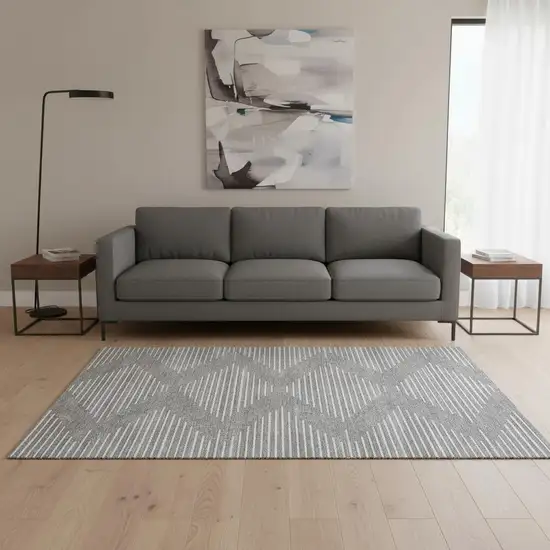 Gray And Ivory Geometric Washable Area Rug With UV Protection Photo 2