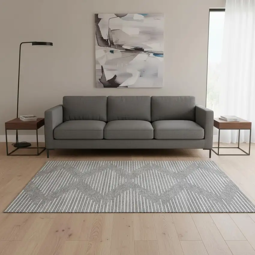 Gray And Ivory Geometric Washable Area Rug With UV Protection Photo 2