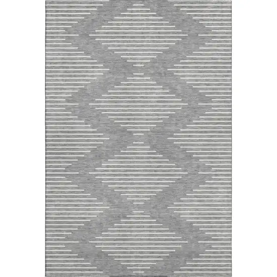Gray And Ivory Geometric Washable Area Rug With UV Protection Photo 1