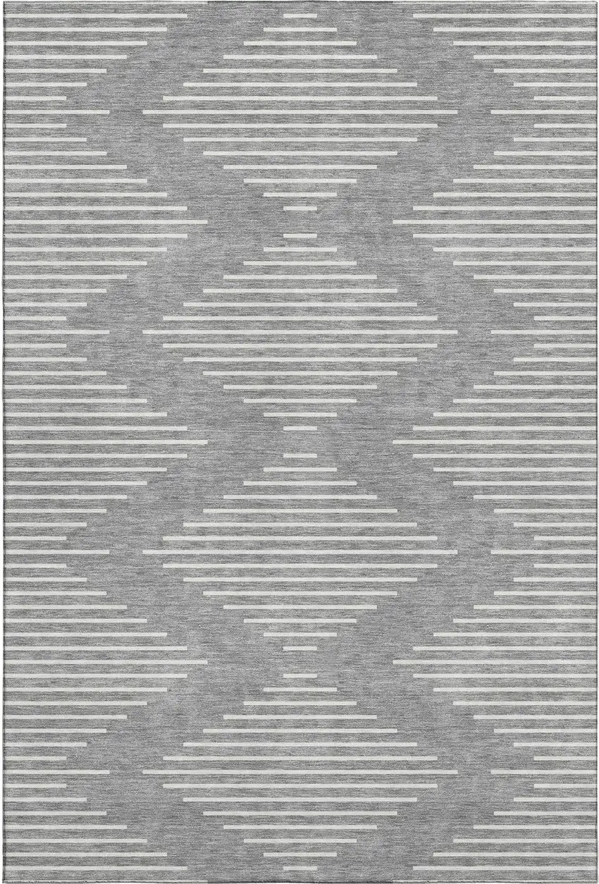 Gray And Ivory Geometric Washable Area Rug With UV Protection Photo 1