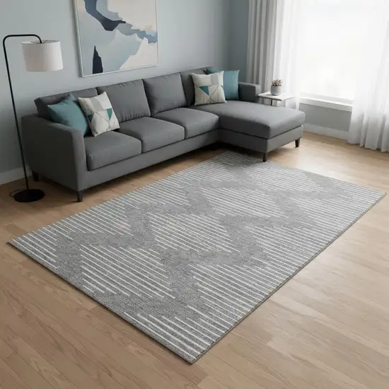 Gray And Ivory Geometric Washable Area Rug With UV Protection Photo 2