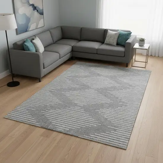 Gray And Ivory Geometric Washable Area Rug With UV Protection Photo 2