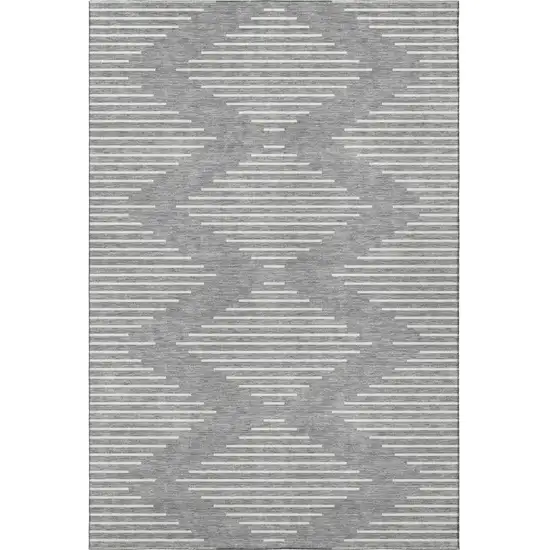 Gray And Ivory Geometric Washable Area Rug With UV Protection Photo 3