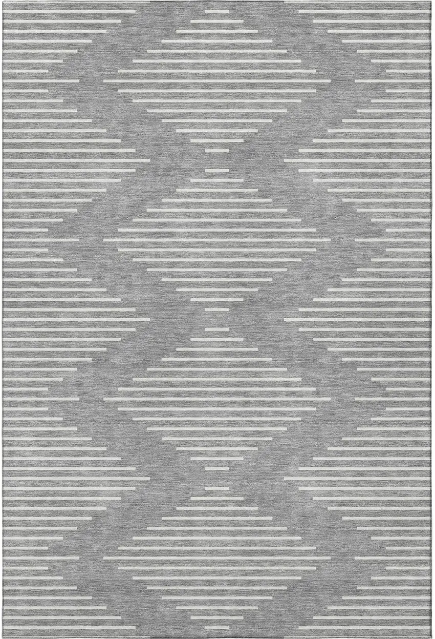 Gray And Ivory Geometric Washable Area Rug With UV Protection Photo 3