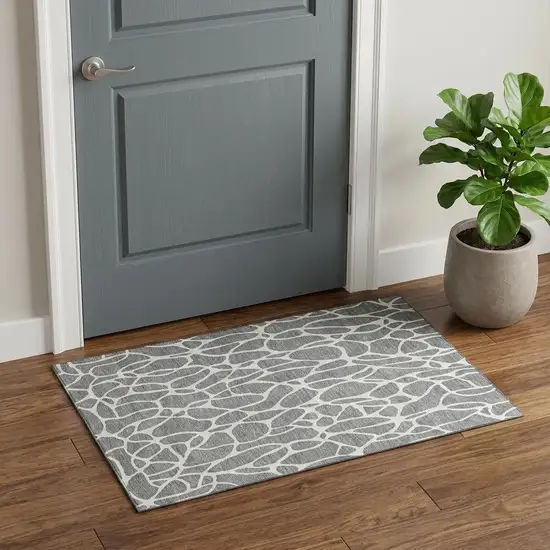 Gray And Ivory Geometric Washable Area Rug With UV Protection Photo 1