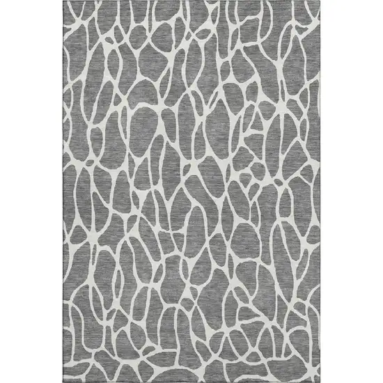 Gray And Ivory Geometric Washable Area Rug With UV Protection Photo 1